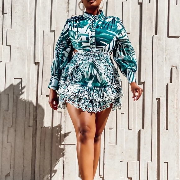 NWT tropical skater green dress with ruffles - Back in stock !! Sizes S-3xl - Picture 5 of 7